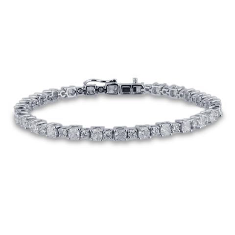 Certified 6.16 CTW Round and Cushion Cut VS Lab Grown 7" Fancy Bracelets 14KT Gold