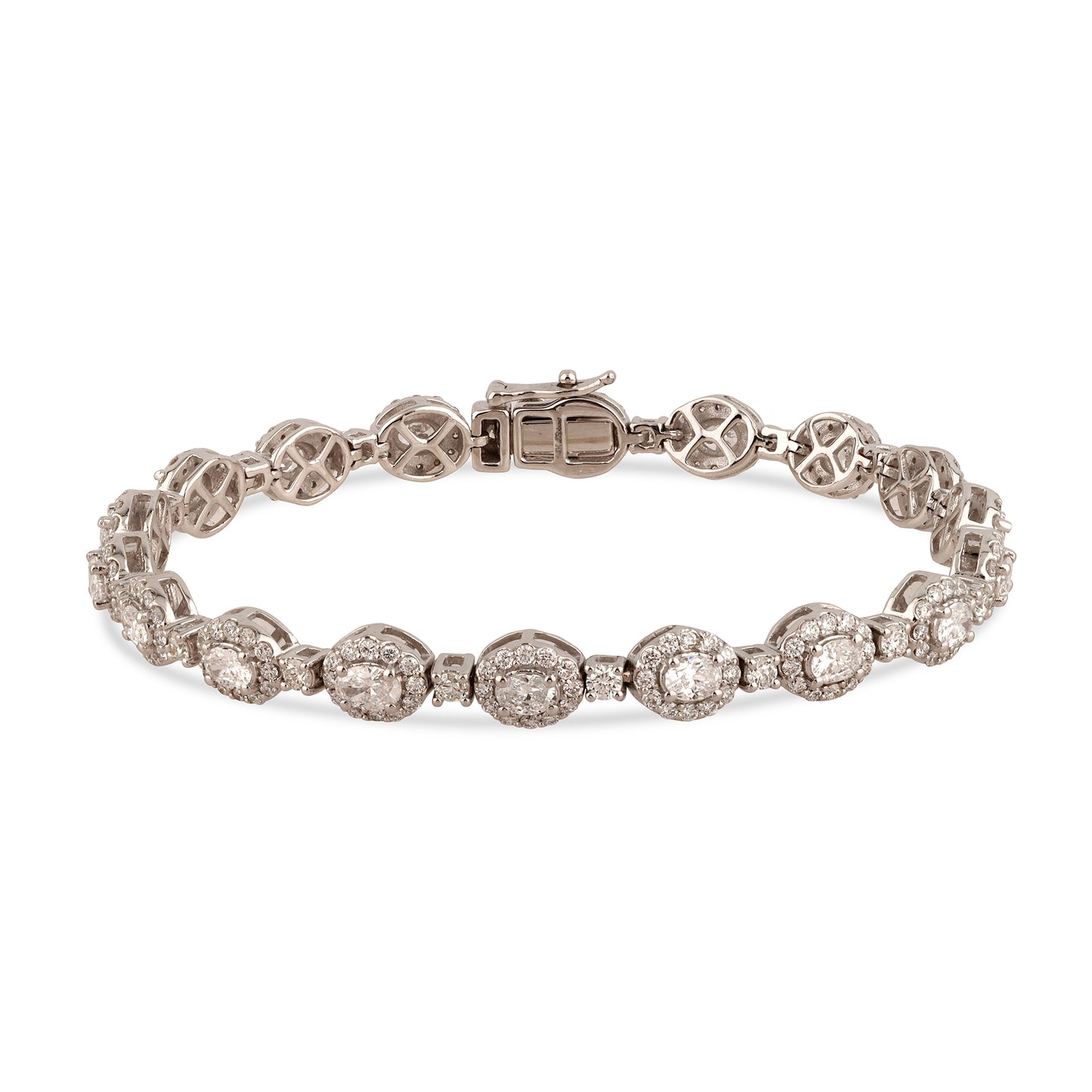 Certified 4.88 CTW Oval & Round Cut VS Lab Grown 7" Tennis Bracelets 14KT Gold