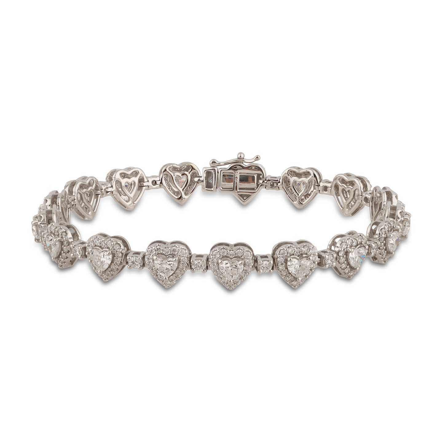 Certified 5.93 CTW Heart Center Cut w/ Round VS Lab Grown 7" Tennis Bracelets 14KT Gold