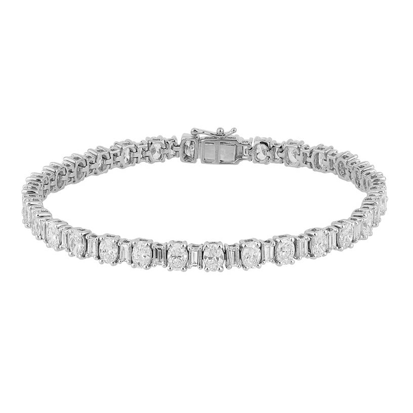 Certified 8.70 CTW Oval & Baguette Cut VS Lab Grown 7" Tennis Bracelets 14KT Gold