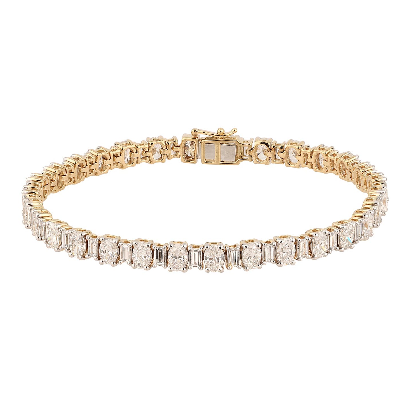 Certified 8.70 CTW Oval & Baguette Cut VS Lab Grown 7" Tennis Bracelets 14KT Gold