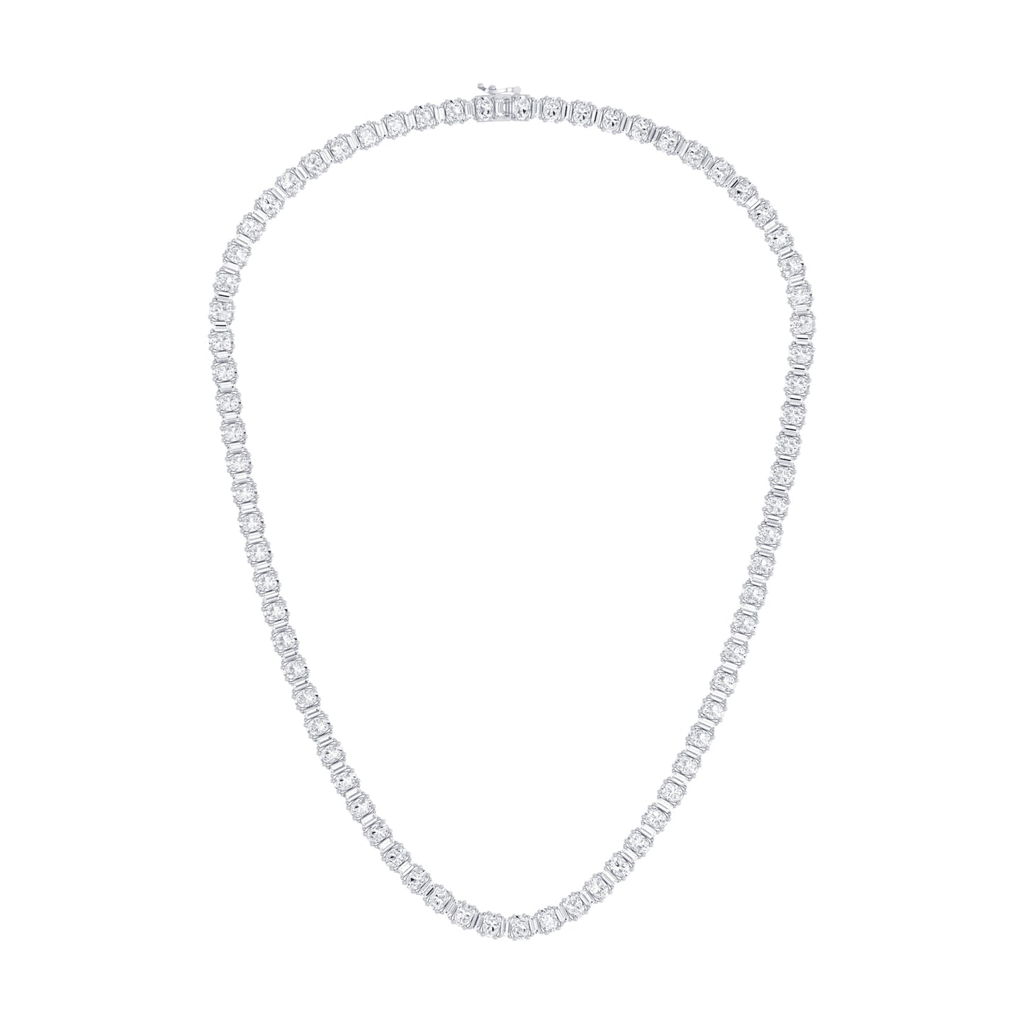 Certified 21.17 CTW Oval & Baguette Cut VS Lab Grown 18" Tennis Chain 14KT Gold