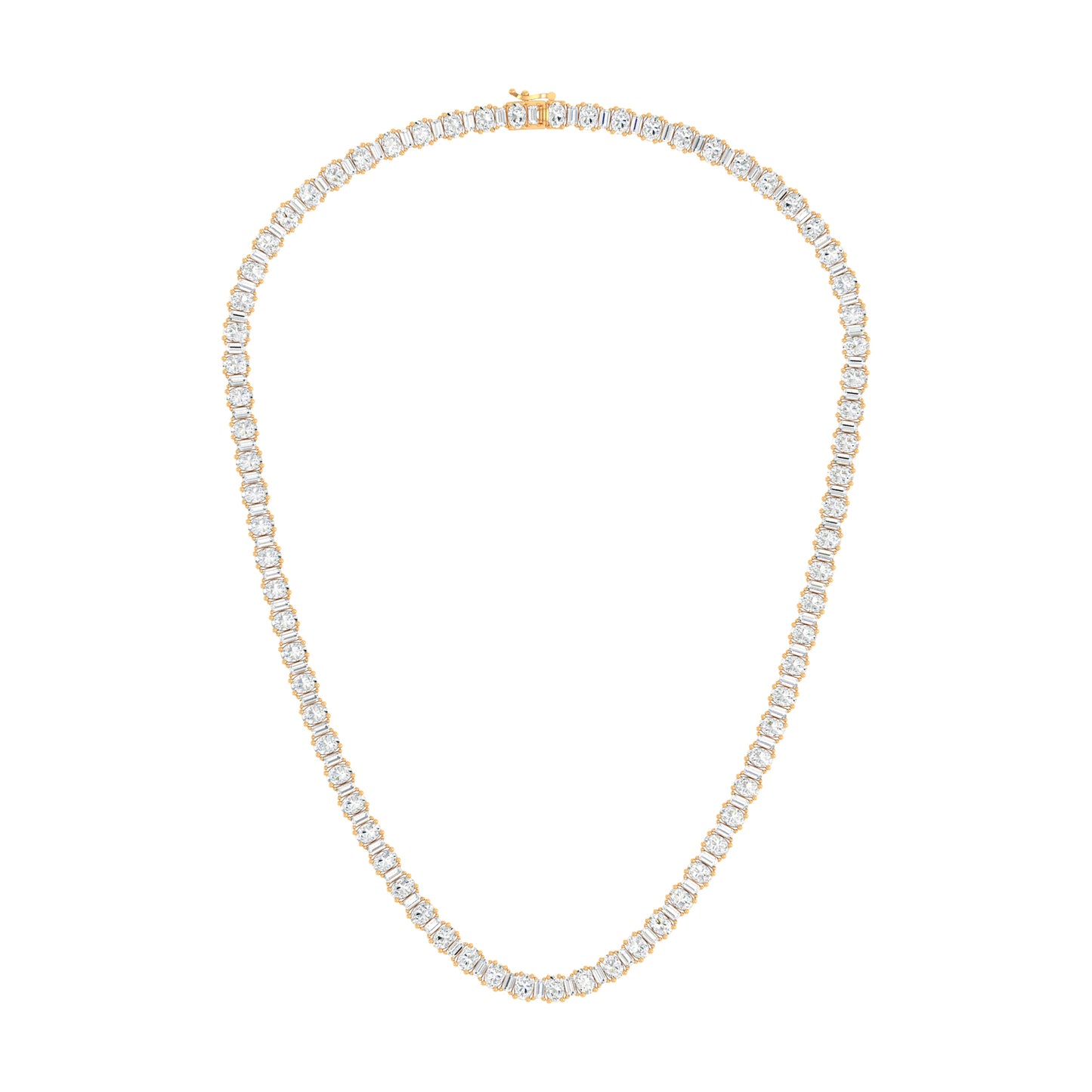 Certified 21.17 CTW Oval & Baguette Cut VS Lab Grown 18" Tennis Chain 14KT Gold
