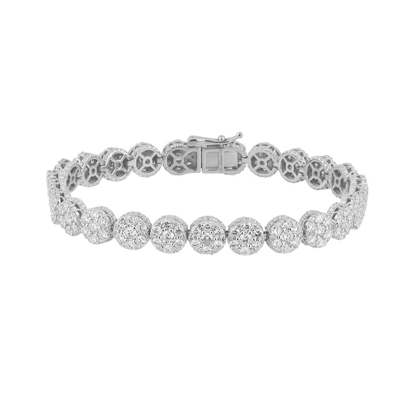 Certified 13.50 CTW Round Cut VS Lab Grown 7" Cluster Bracelets 14KT Gold