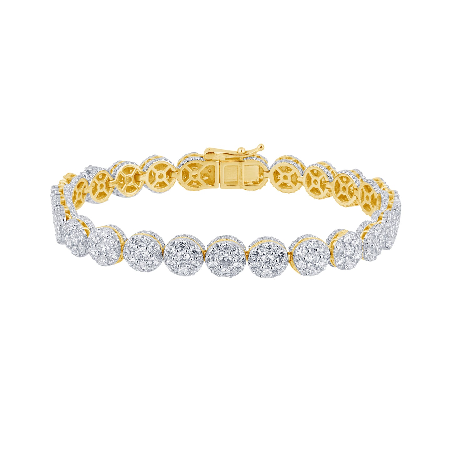 Certified 13.50 CTW Round Cut VS Lab Grown 7" Cluster Bracelets 14KT Gold