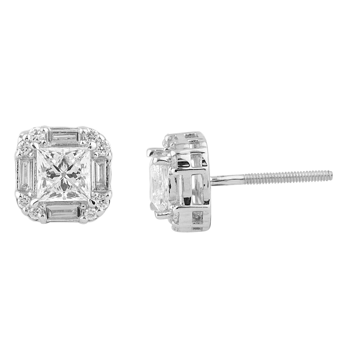 Certified 1.17 CTW Round & Baguette VS Lab Grown Stud Earrings w/ 0.92 CTW Center 14KT Gold