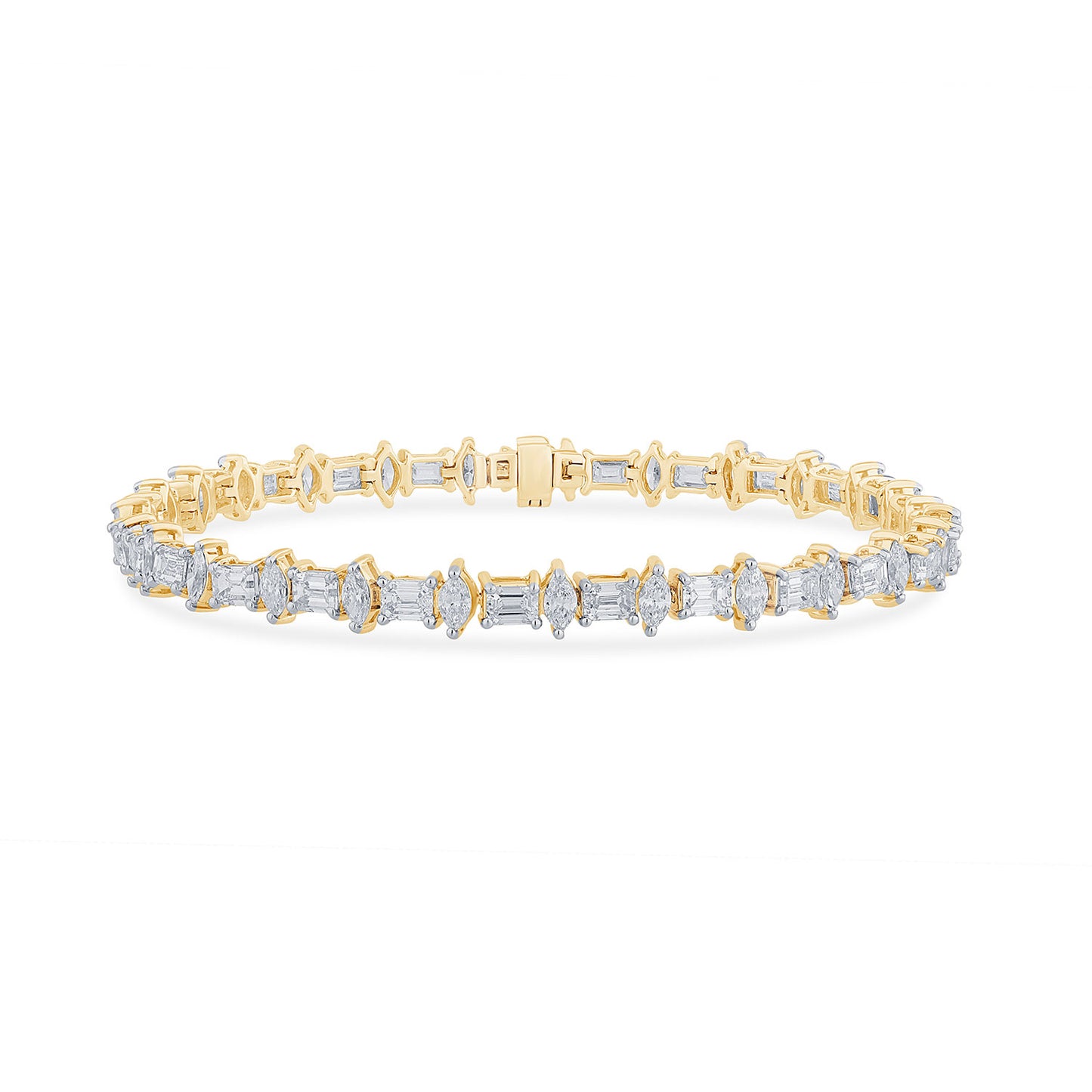 Certified 6.89 CTW Emerald and Marquise Cut VS Lab Grown 7" Fancy Bracelets 14KT Gold