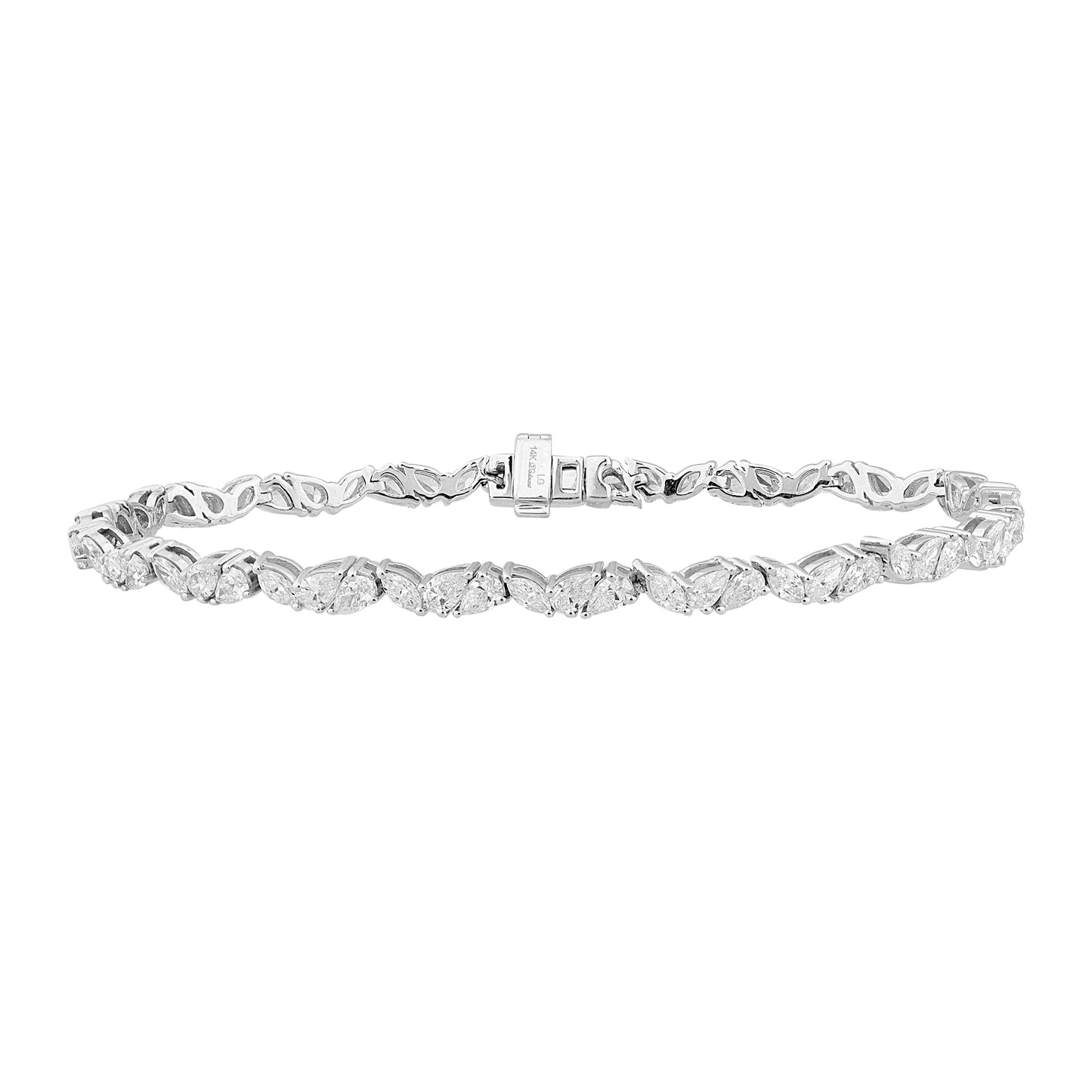 Certified 4.15 CTW Marquise & Pear Cut VS Lab Grown 7" Fancy Bracelets 14KT Gold