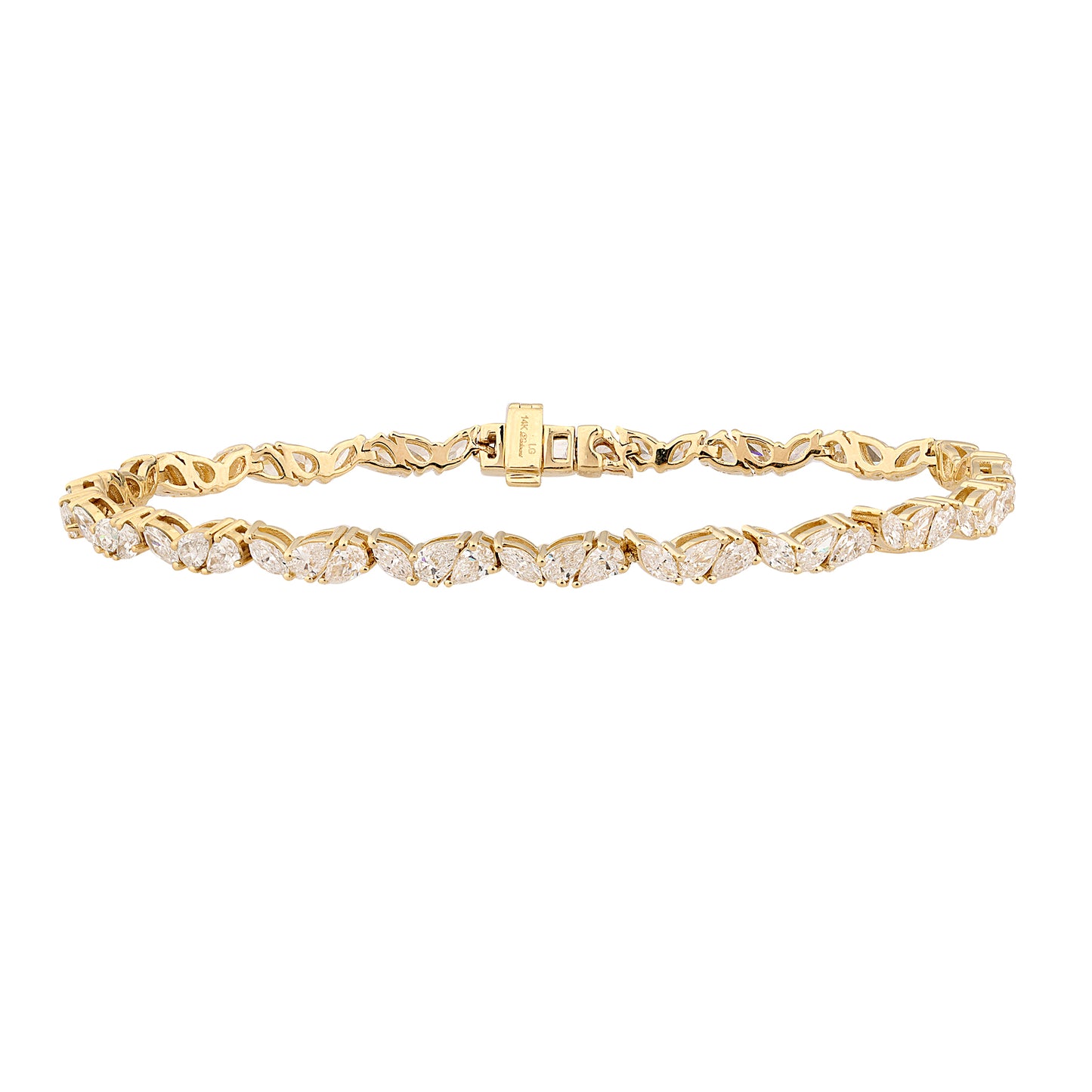 Certified 4.15 CTW Marquise & Pear Cut VS Lab Grown 7" Fancy Bracelets 14KT Gold