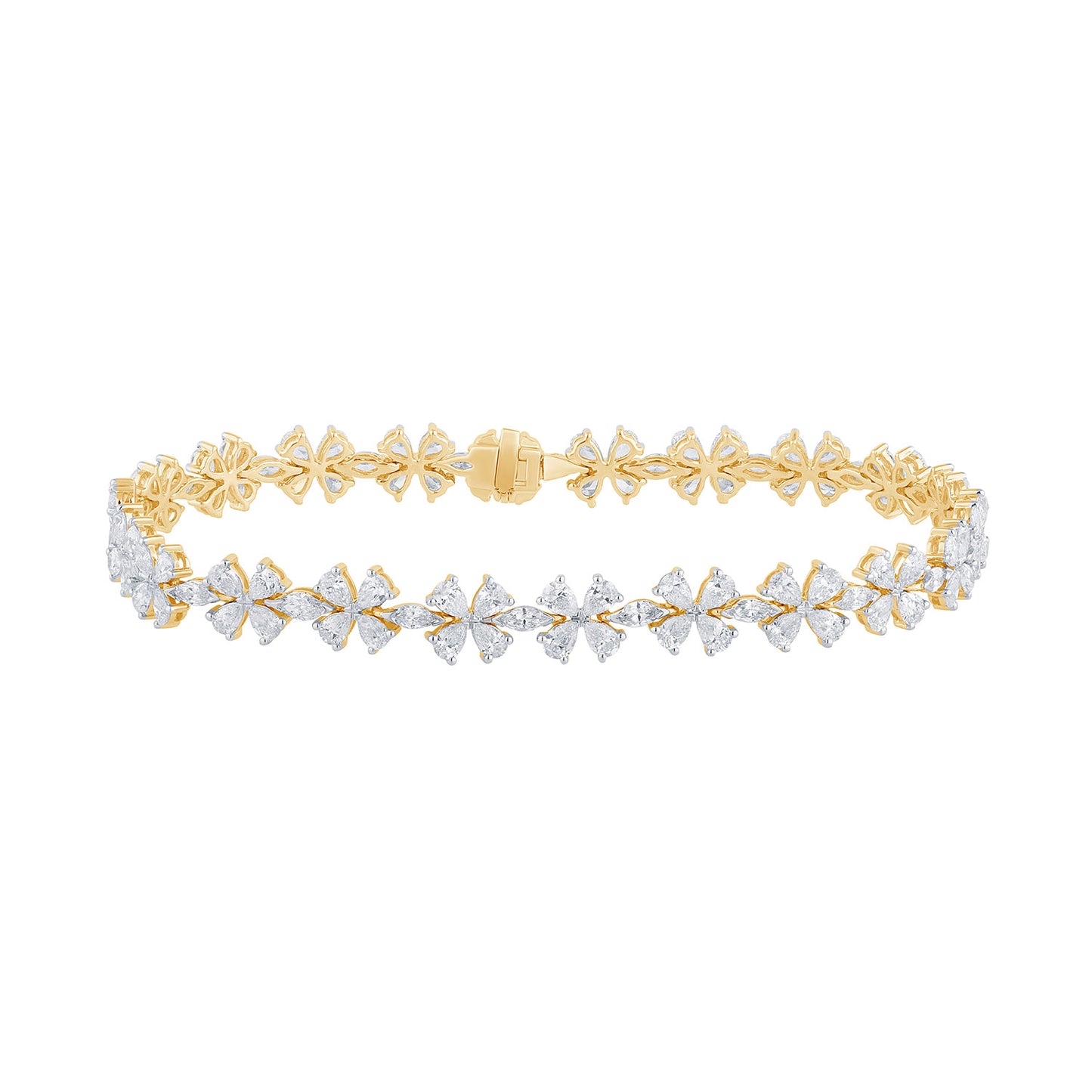 Certified 4.07 CTW Marquise & Pear Cut VS Lab Grown 7" Fancy Bracelets 14KT Gold