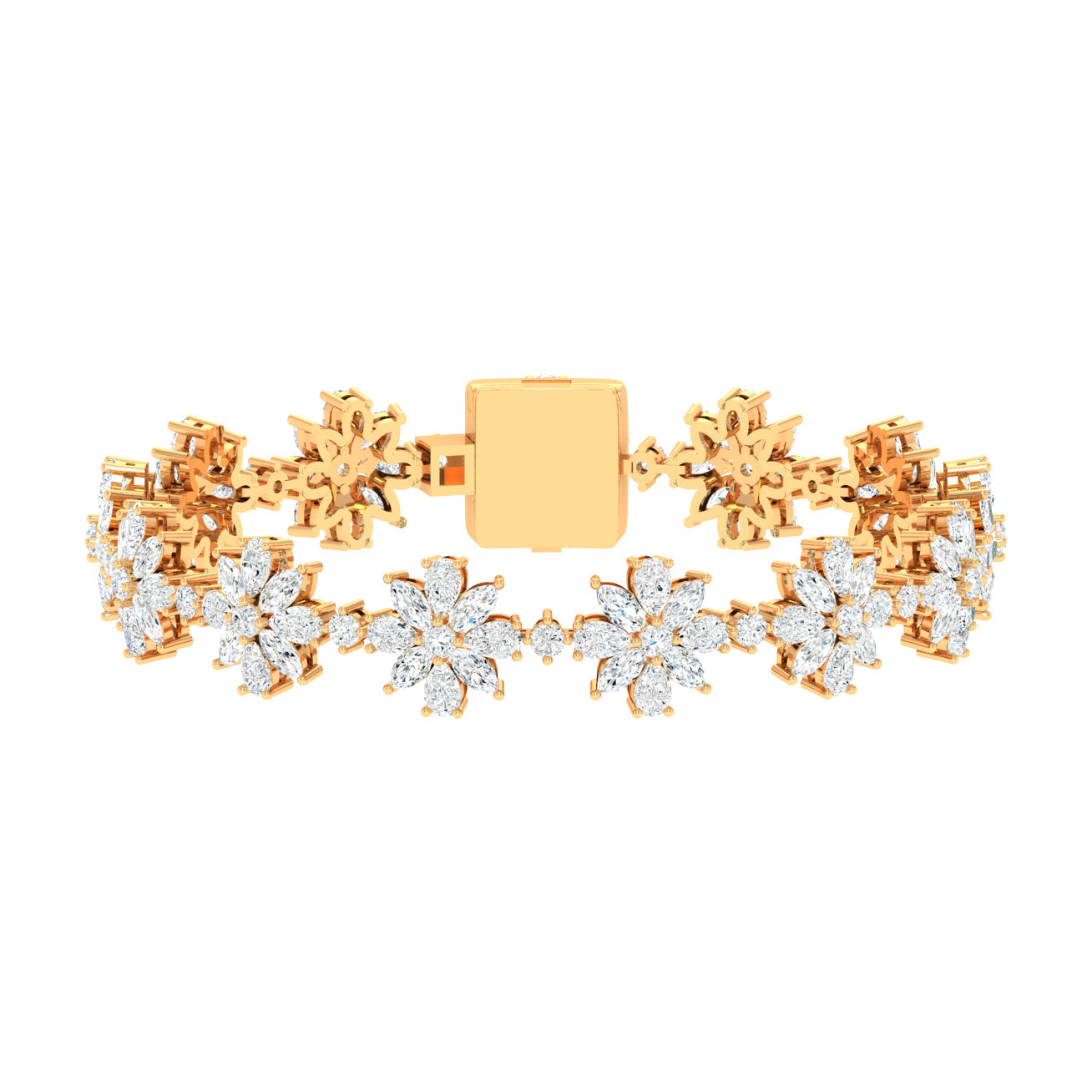 Certified 8.22 CTW Marquise, Pear and Round Cut VS Lab Grown 7" Fancy Bracelets 14KT Gold