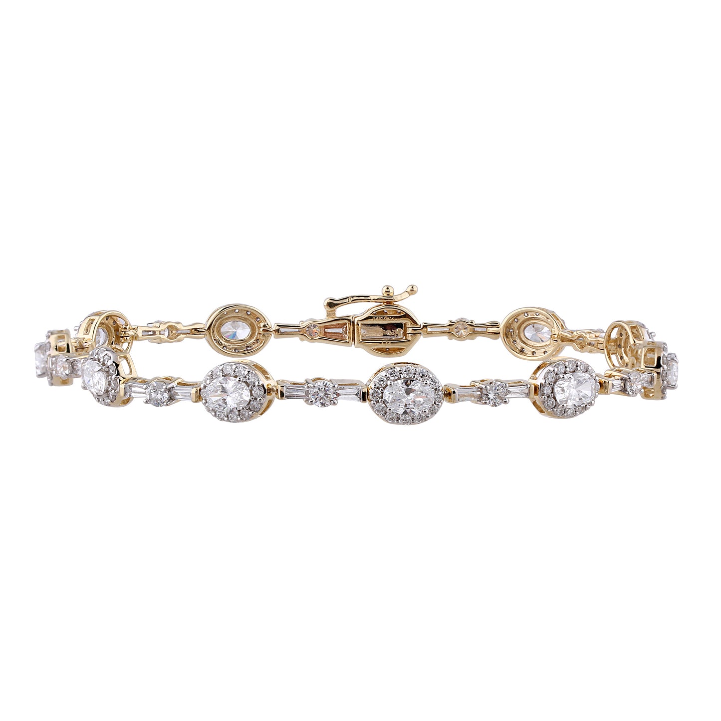 Certified 4.82 CTW Oval Cut w/ Round and Baguette VS Lab Grown 7" Fancy Bracelets 14KT Gold