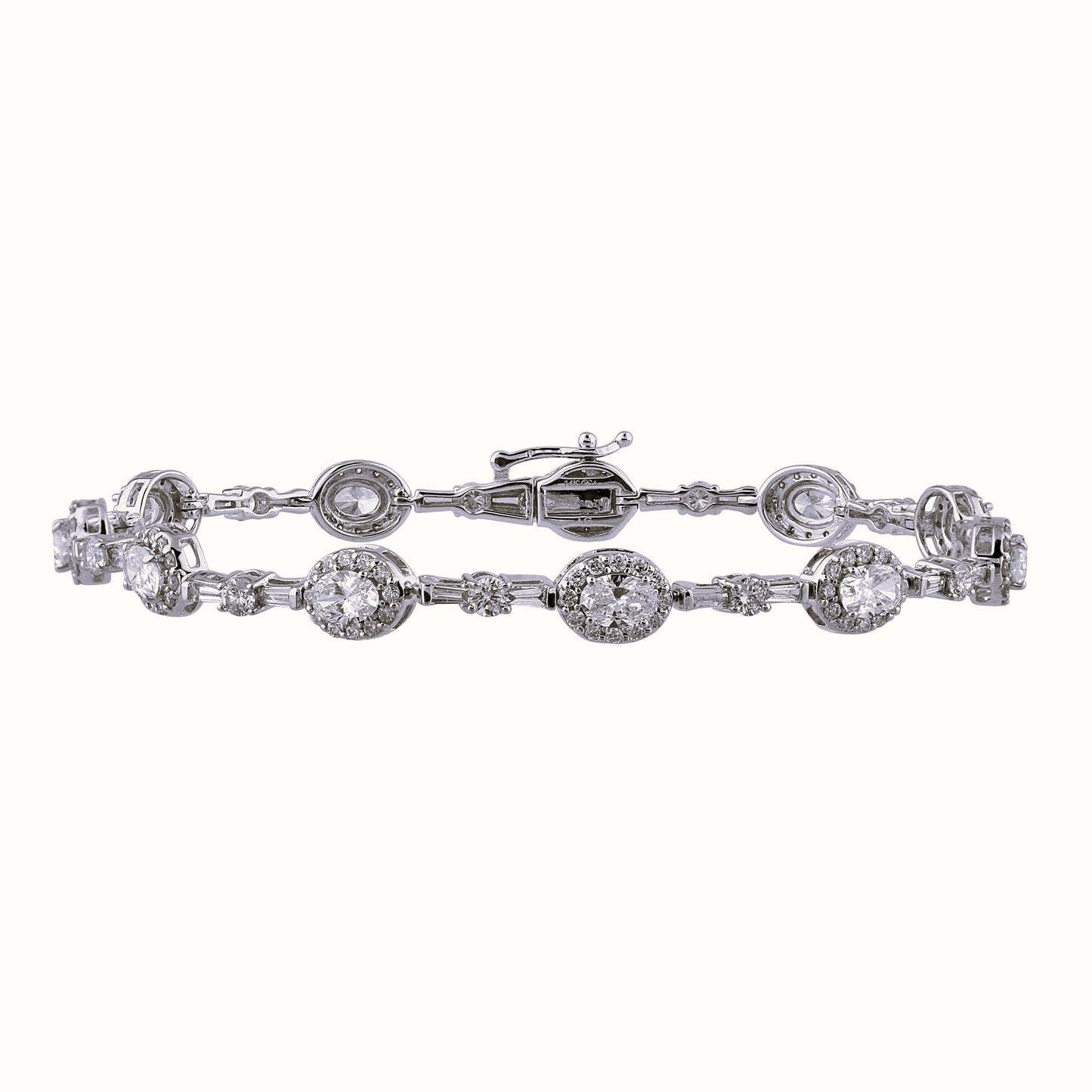 Certified 4.82 CTW Oval Cut w/ Round and Baguette VS Lab Grown 7" Fancy Bracelets 14KT Gold