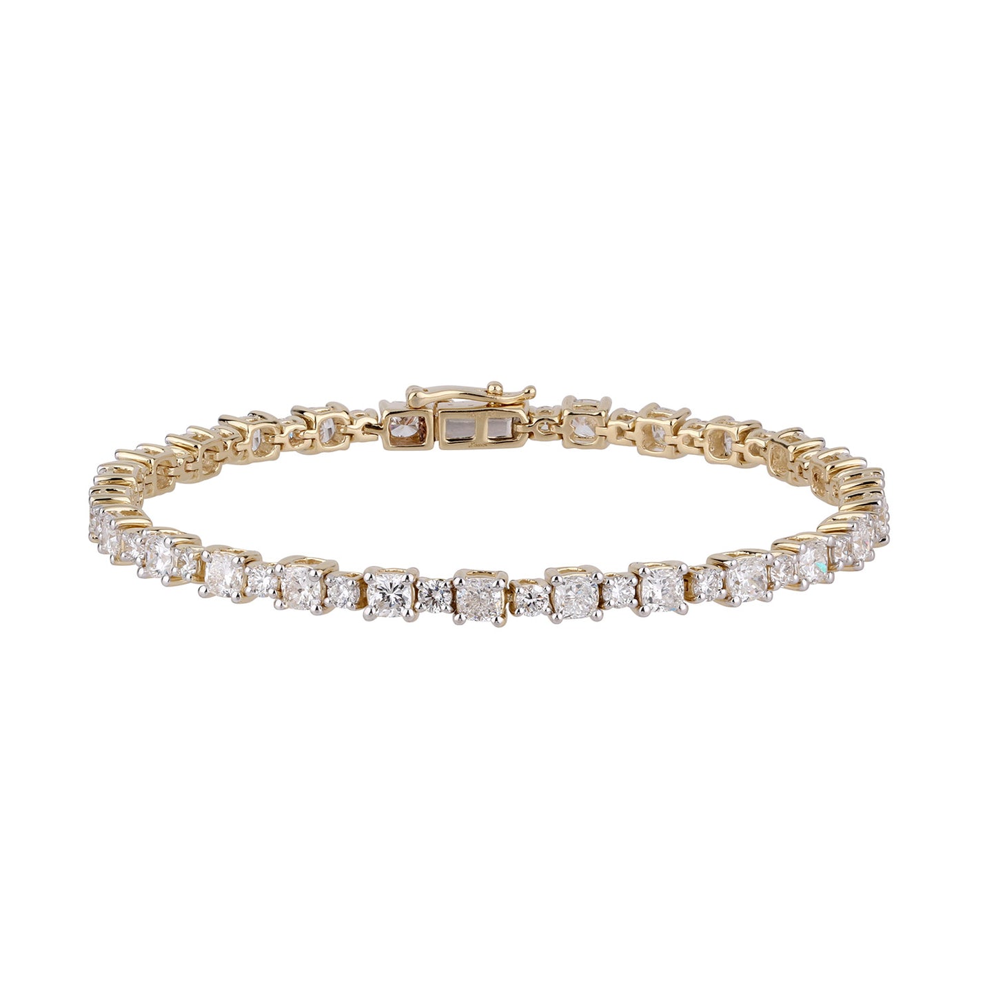 Certified 6.16 CTW Round and Cushion Cut VS Lab Grown 7" Fancy Bracelets 14KT Gold