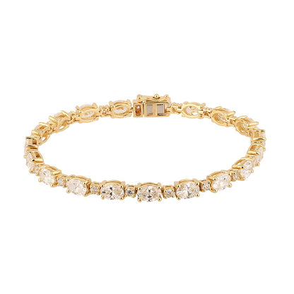 Certified 10.75 CTW Oval & Round Cut VS Lab Grown 7" Bracelets 14KT Gold
