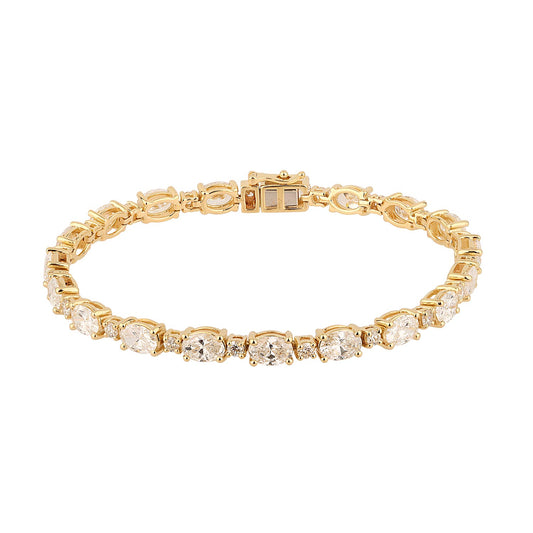 Certified 10.75 CTW Oval & Round Cut VS Lab Grown 7" Bracelets 14KT Gold