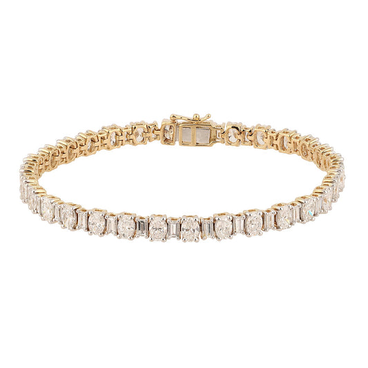Certified 8.70 CTW Oval & Baguette Cut VS Lab Grown 7" Tennis Bracelets 14KT Gold