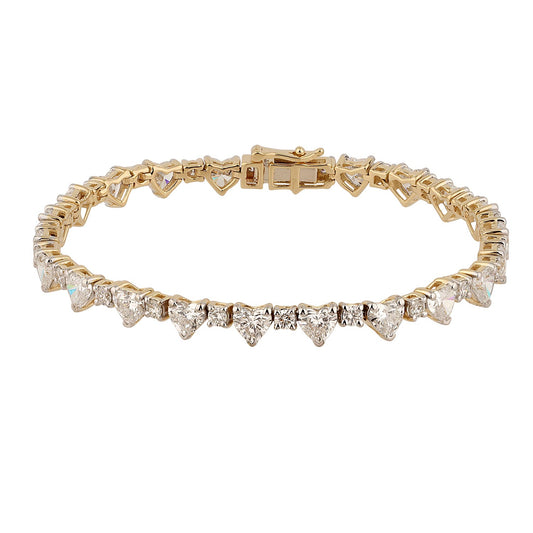 Certified 8 CTW Heart & Round Cut VS Lab Grown 7" Fancy Bracelets 14KT Gold