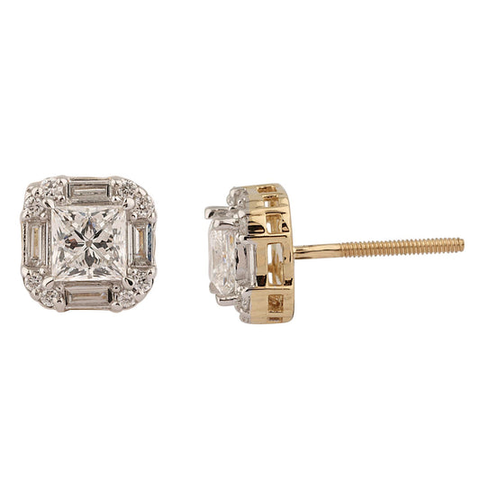 Certified 1.17 CTW Round & Baguette VS Lab Grown Stud Earrings w/ 0.92 CTW Center 14KT Gold