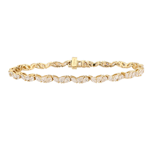 Certified 4.15 CTW Marquise & Pear Cut VS Lab Grown 7" Fancy Bracelets 14KT Gold