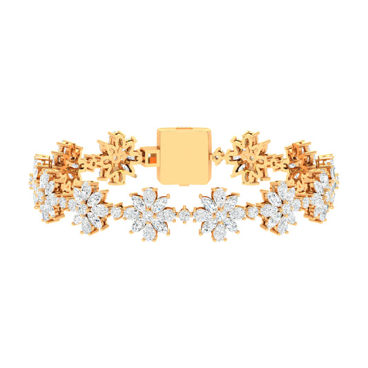 Certified 8.22 CTW Marquise, Pear and Round Cut VS Lab Grown 7" Fancy Bracelets 14KT Gold