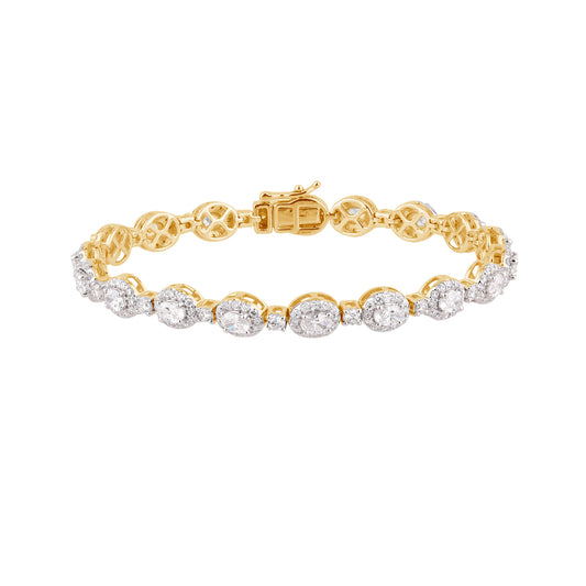 Certified 4.88 CTW Oval & Round Cut VS Lab Grown 7" Tennis Bracelets 14KT Gold