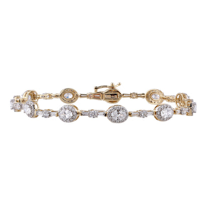 Certified 4.82 CTW Oval Cut w/ Round and Baguette VS Lab Grown 7" Fancy Bracelets 14KT Gold
