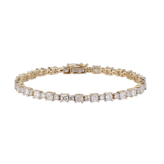 Certified 6.16 CTW Round and Cushion Cut VS Lab Grown 7" Fancy Bracelets 14KT Gold