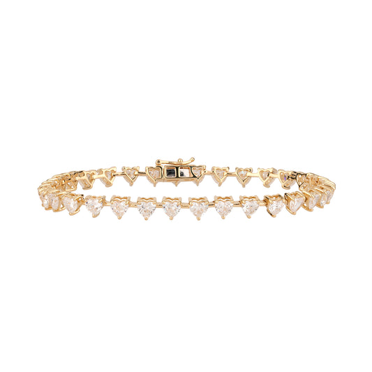 Certified 6.40 CTW Heart Cut VS Lab Grown 7" Tennis Bracelets 14KT Gold