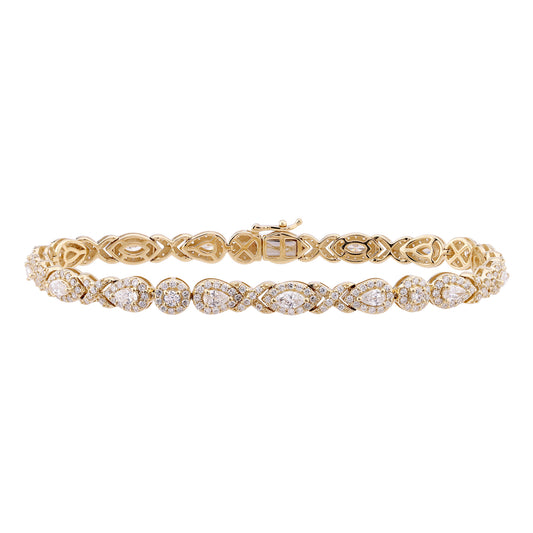 Certified 4 CTW Round, Marquise and Pear Cut VS Lab Grown 7" Fancy Bracelets 14KT Gold
