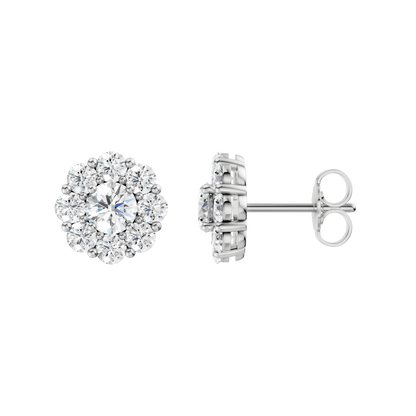2.00ct Round Certified Single Halo Lab Diamond Earring