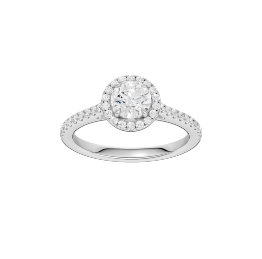 1.00ct Round Certified Single Halo Lab Diamond Ring