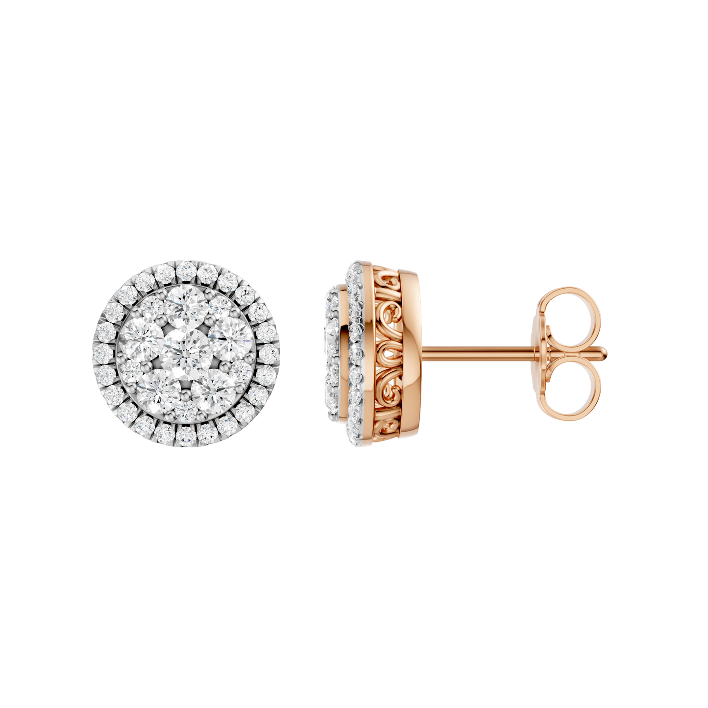 1.00ct Round Certified Single Halo Lab Diamond Earring