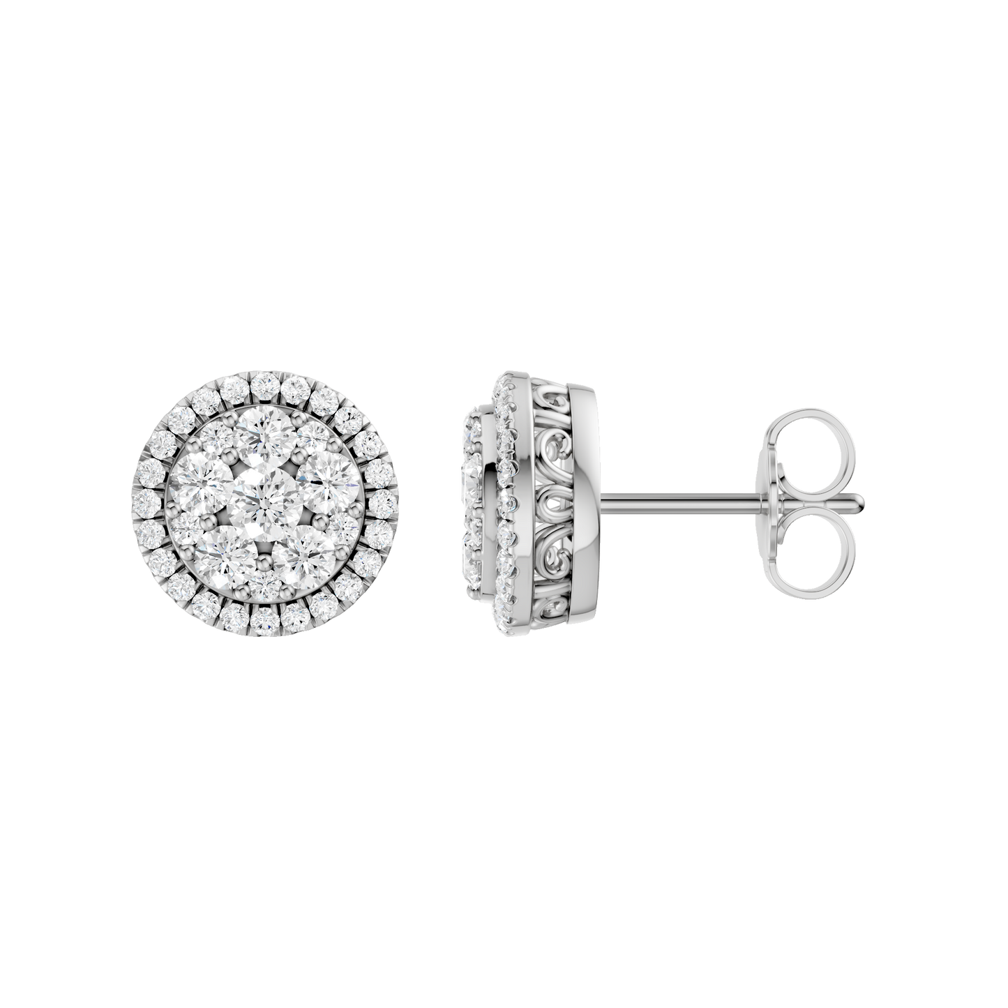 1.00ct Round Certified Single Halo Lab Diamond Earring
