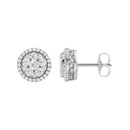 1.00ct Round Certified Single Halo Lab Diamond Earring