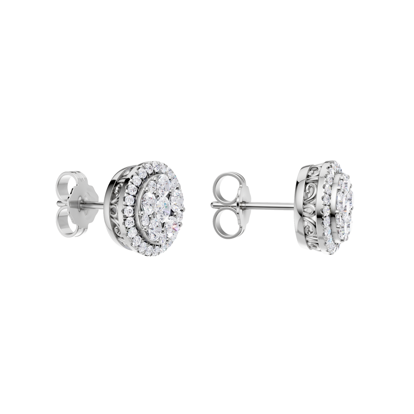 1.00ct Round Certified Single Halo Lab Diamond Earring