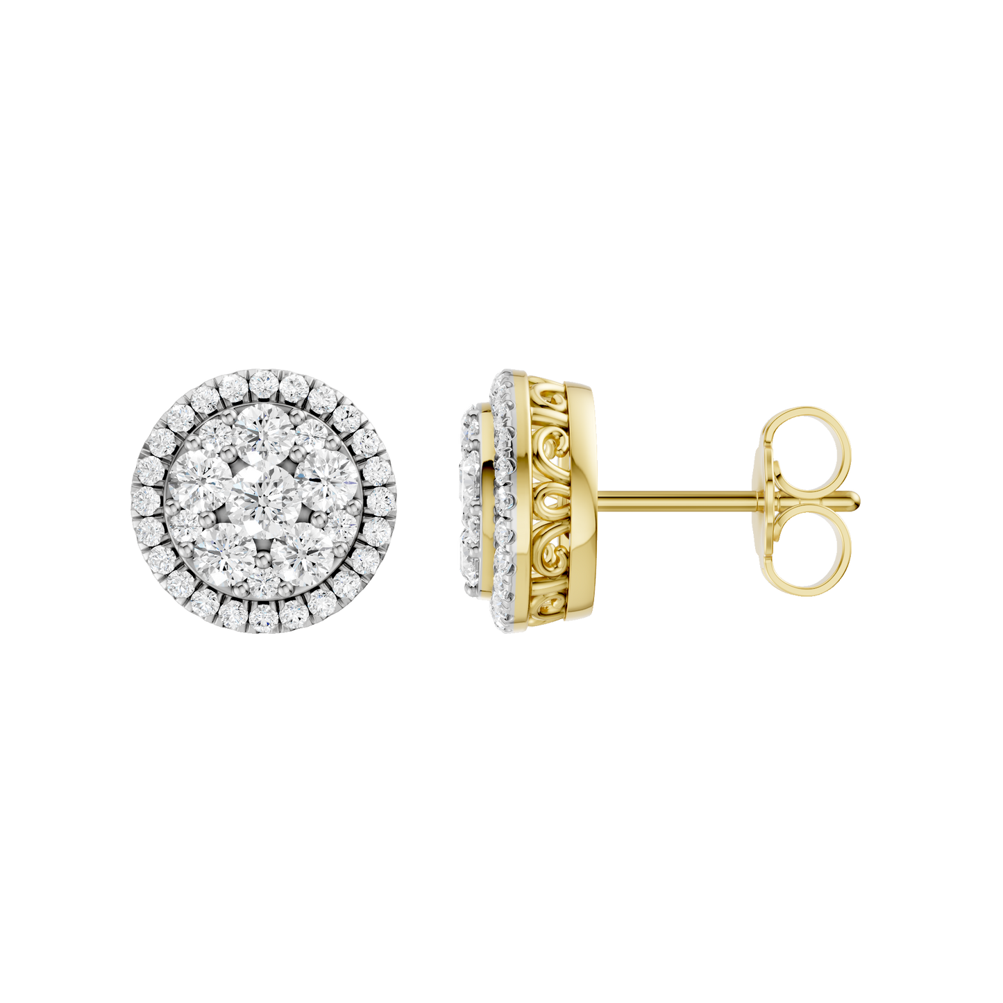 1.00ct Round Certified Single Halo Lab Diamond Earring