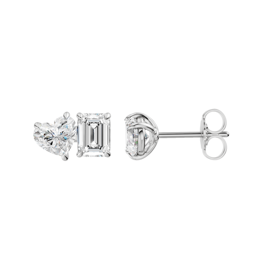 2.00ct Heart & Emerald Certified Lab Diamond Stud Earring