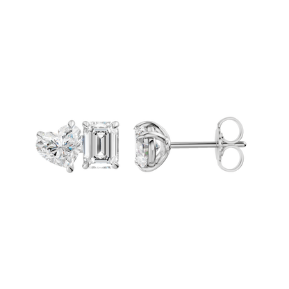 2.00ct Heart & Emerald Certified Lab Diamond Stud Earring