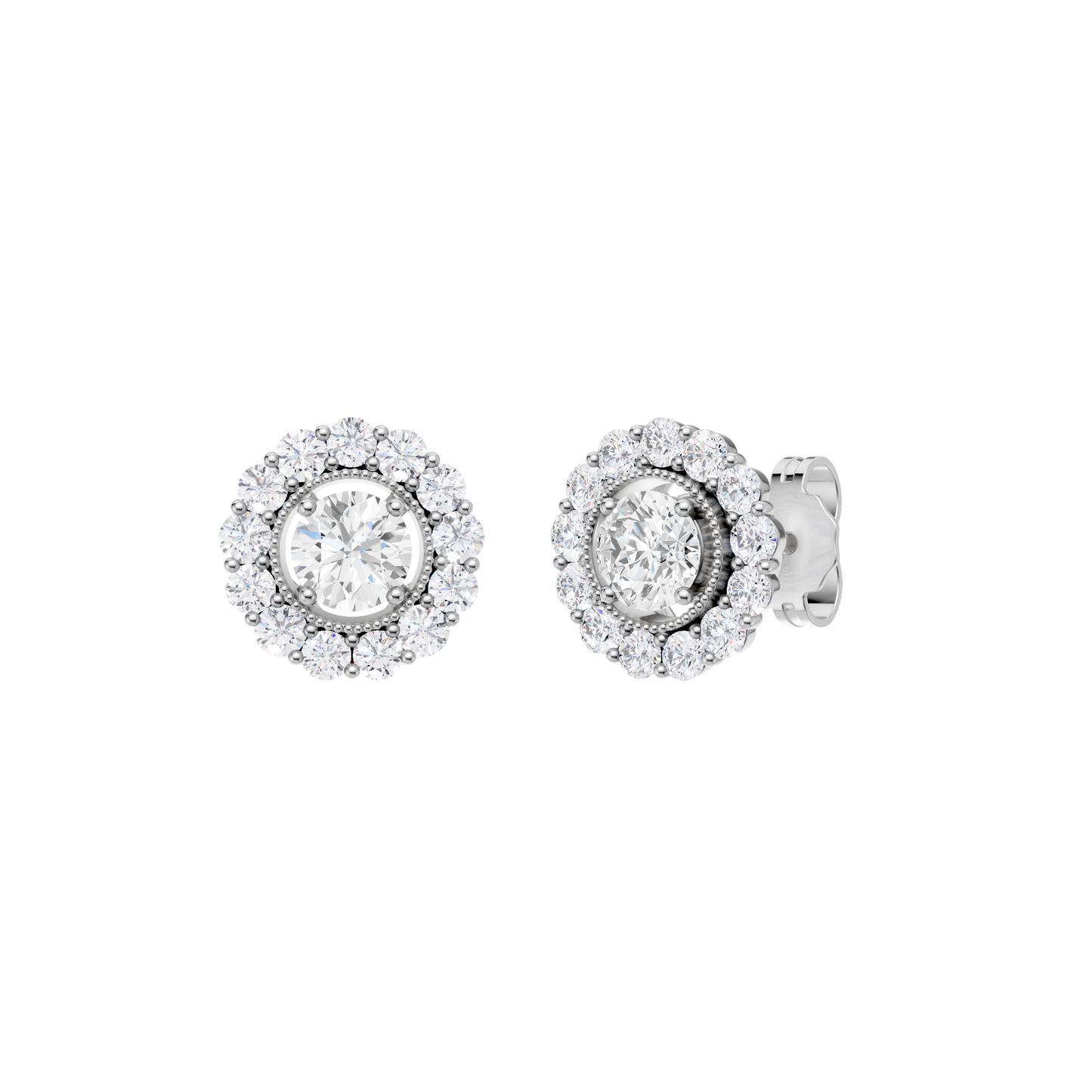 1.50ct Round Certified Single Halo Lab Diamond Earring