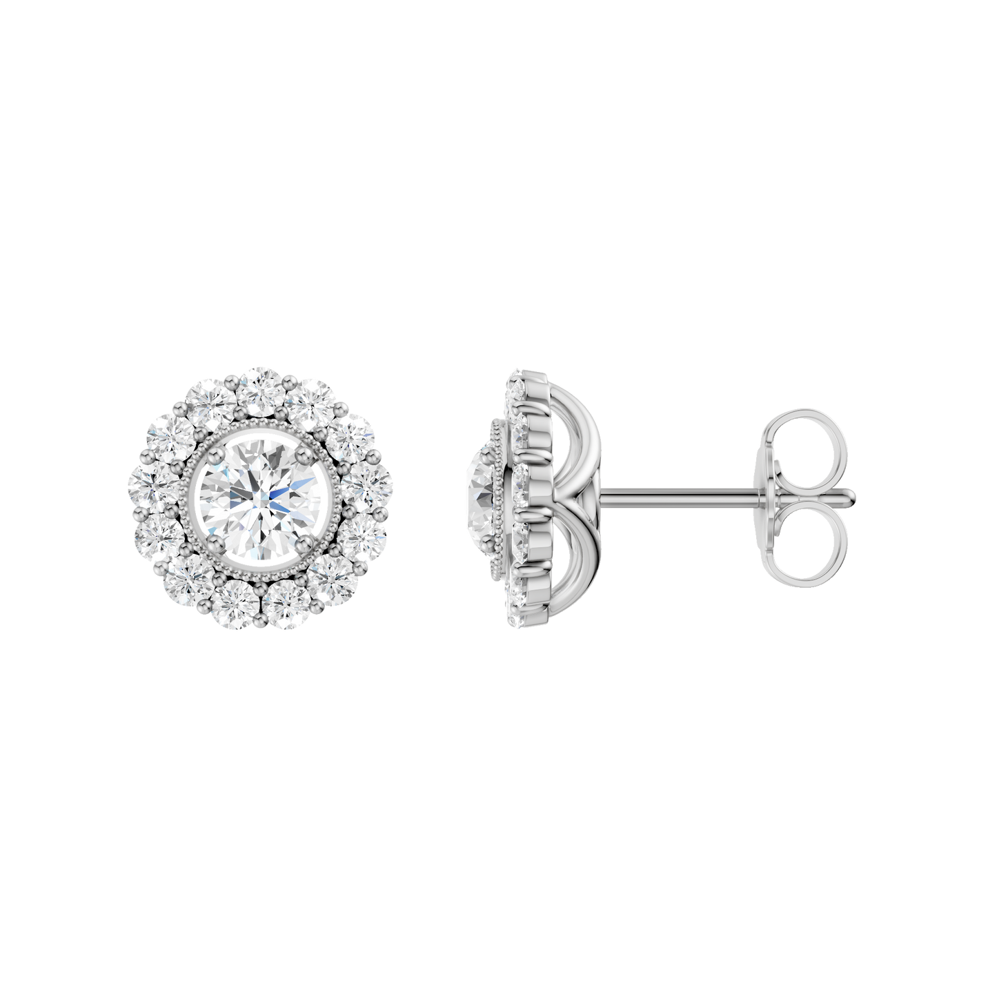 1.50ct Round Certified Single Halo Lab Diamond Earring