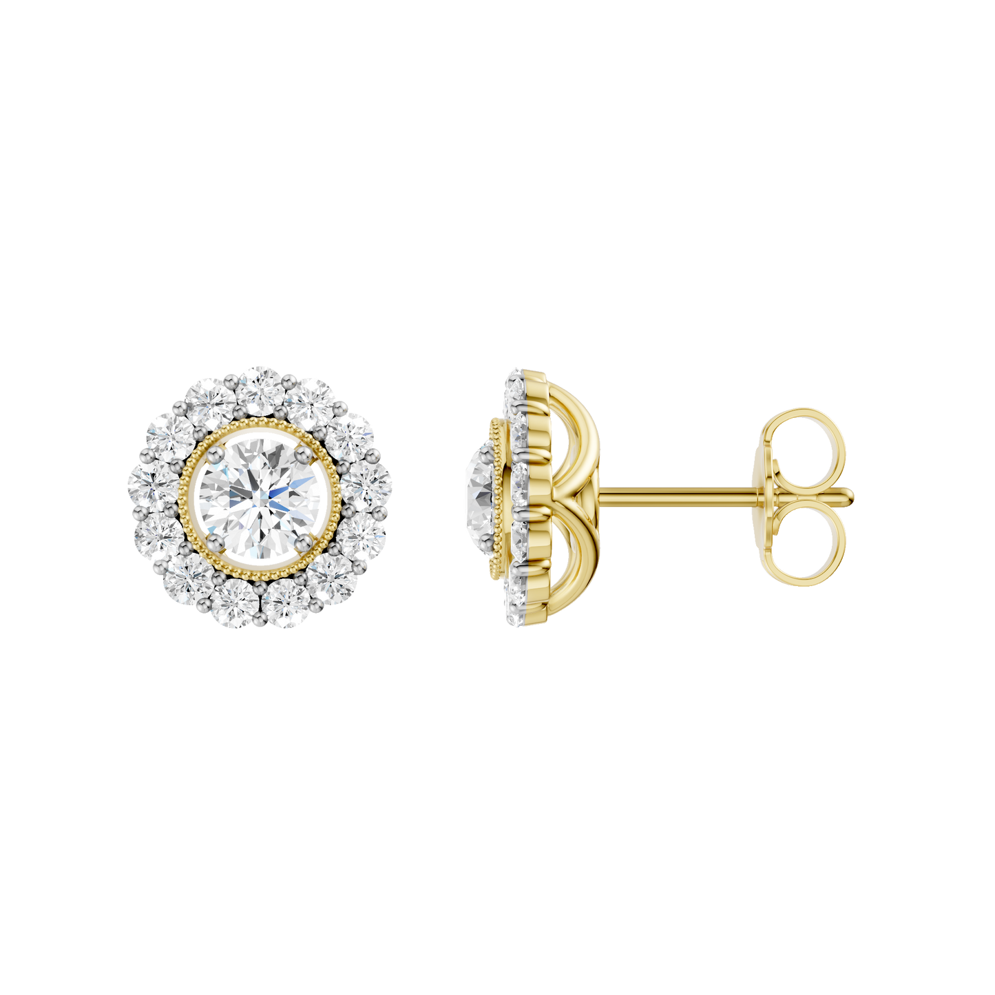 1.50ct Round Certified Single Halo Lab Diamond Earring