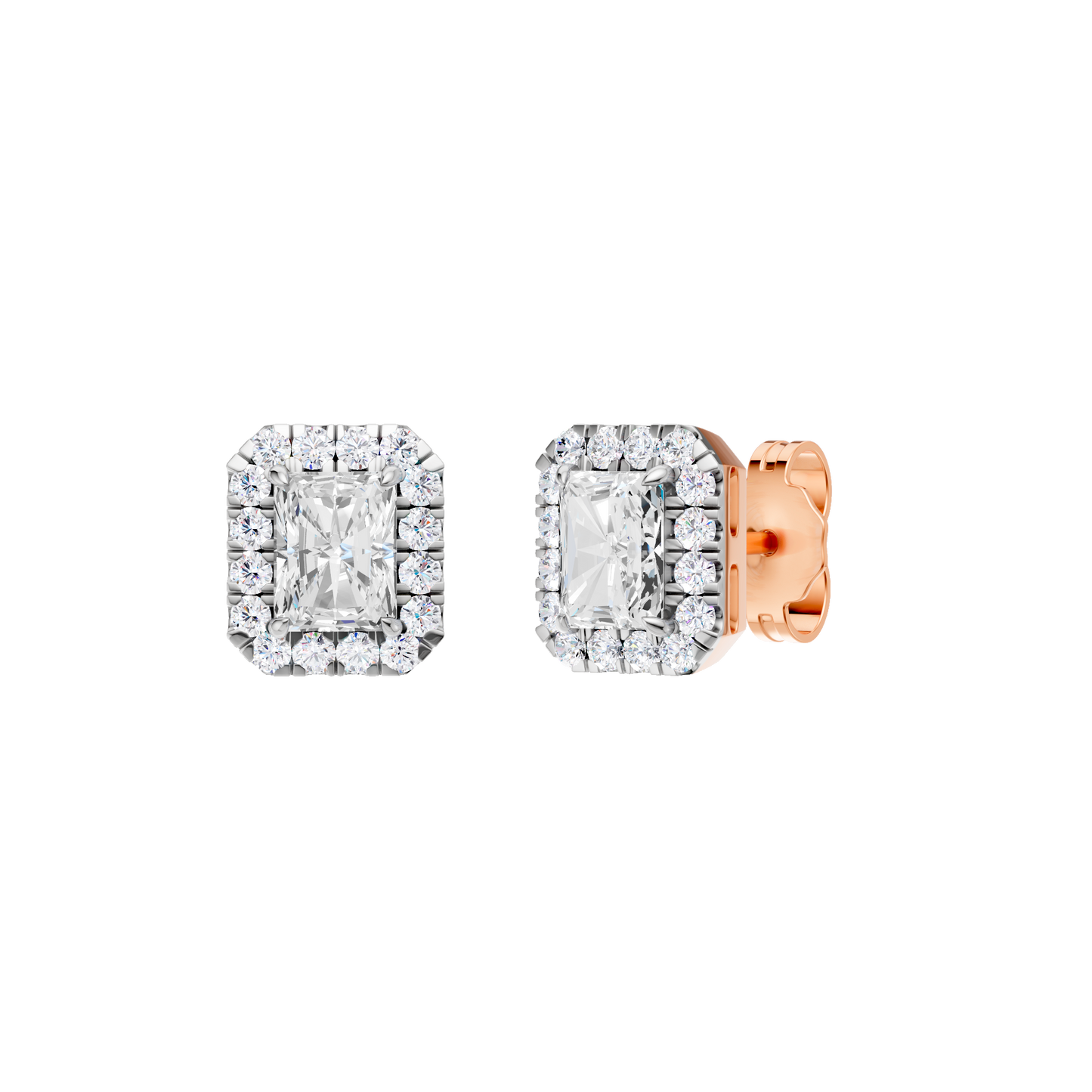 1.25ct Radiant Certified Single Halo Lab Diamond Earring