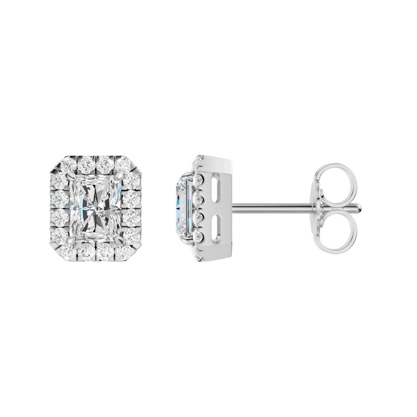 1.25ct Radiant Certified Single Halo Lab Diamond Earring